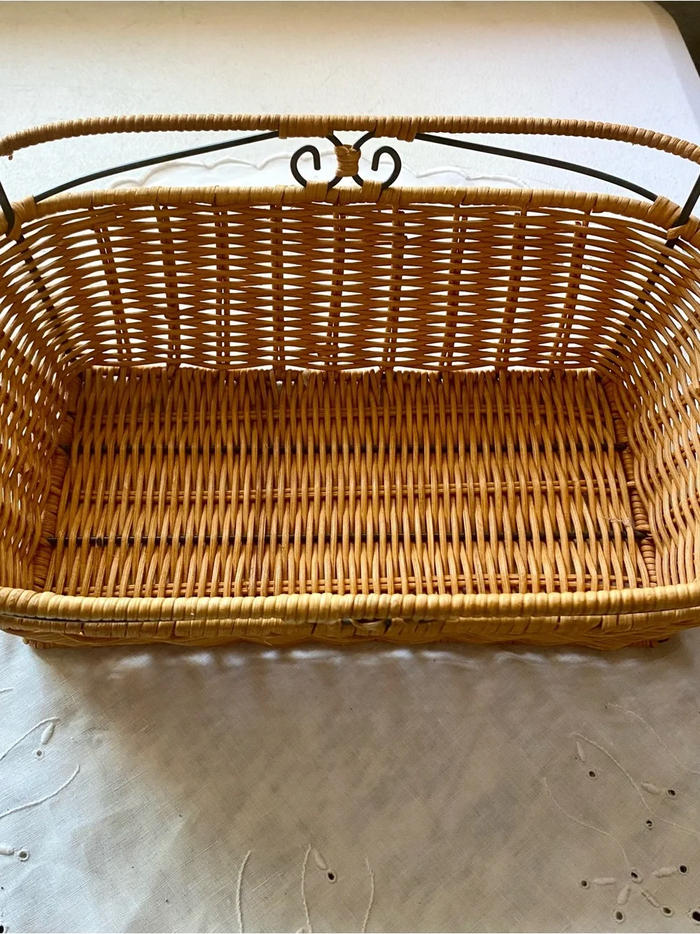 Woven Rattan Storage Basket with Handle - Tan